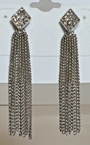 Vintage Kette Fransen Quaste Strass silberfarben Ohrringe - Bild 1 von 4