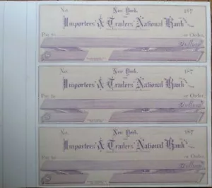 Importers and Traders National Bank 1870 Hoja Tres Cheques, Ciudad de Nueva York, Nueva York - Imagen 1 de 1