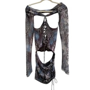 Jaded London Sz 4 Mini Dahna Macrame Dress Snakeskin Mesh Strappy Cutout Bodycon - Picture 1 of 5