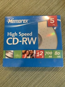 Memorex High Speed CD-RW 5 Pack (12x/700 MB/80 Min) Brand New & Sealed - Afbeelding 1 van 2