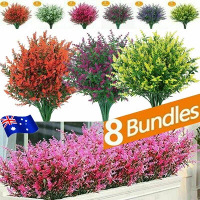 8 Bundles Artificial Flowers Plastic Fake Outdoor Plants Faux UV Resistant yyPB - image 1 of 4