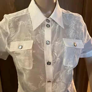 D&G Dolce&Gabana Women New White Blouse Button Up Short Sleeve Front Pockets 44 - Picture 1 of 12
