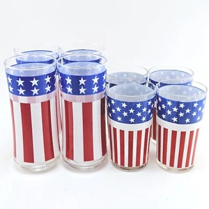 Stars & Strips American Flag Pattern Libby Drinking Beverage Glasses Lot Of 8 - Picture 1 of 8