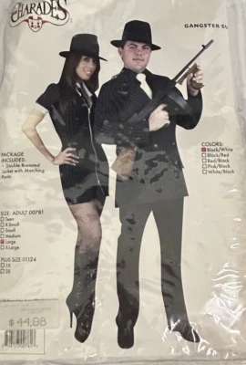 Gangster 2 Pc. Suit Mens Sz L Black Jacket Pants Pinstripe Costume Cosplay - Image 1 of 4