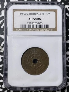 1954 Southern Rhodesia 1 Penny NGC AU58BN Lot#G8280 Key Date! - Picture 1 of 3
