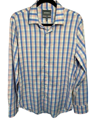 Bonobos Shirt Mens Medium Button Up Work Long Sleeve Slim Fit Pink Blue - Image 1 of 4