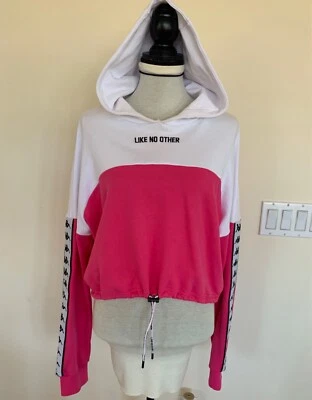 KAPPA FELPA Mujer Junior Blanco Rosa Logo Recortado Top Sudadera con Capucha Talla L Foto 1 de 4