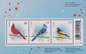 TOP395 - CANADA CHRISTMAS BIRDS STAMPS 2022 BLUE JAY/CARDINAL/GROSBEAK S/S MNH - Picture 1 of 1