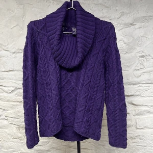 Paul James Women Fisherman Sweater 100% Wool Turtle Neck S England Purple - Picture 1 of 8