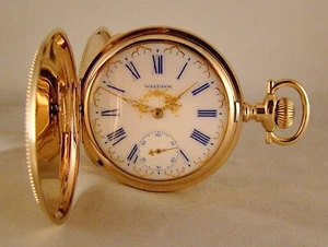 WALTHAM "RIVERSIDE MAXIMUS" 21j 14k GOLD FILLED HC FANCY DIAL 16s POCKET WATCH - Picture 1 of 12