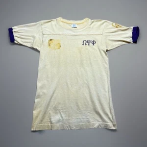 Vintage 70s Omega Psi Phi Raglan Ringer Thrashed Faded Shirt Size Medium - Bild 1 von 10