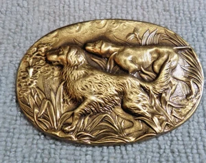 Large Gorgeous Vintage Antique Metal Picture Button HUNTING DOGS - Picture 1 of 5