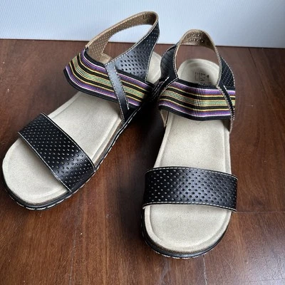 L'Artiste Spring Step Womens Sz 39 Leather Sandals Black Rainbow Strap Boho - Image 1 of 4
