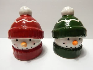 Snowman Heads Ceramic Salt And Pepper Shaker Set - Picture 1 of 5