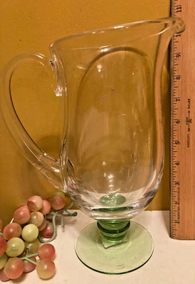 Waterford Marquis Glass Jug Bermuda Footed Crystal Pitcher Green Stem 10"H NEW - Image 1 of 4