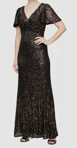 Abito vestito donna Alex Evenings oro paillettes maniche svolazzanti taglia 4 - Foto 1 di 2