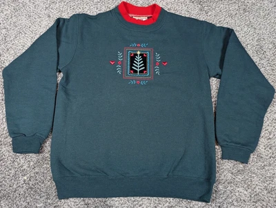 Vintage Top Stitch Sweatshirt Womens Small Green Christmas Pullover Grannycore - Image 1 of 4