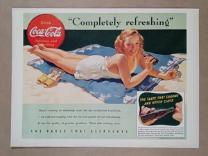 1940s COCA COLA Beach Girl Beach Sandals Blue Green WWII Vintage Poster Print Ad - Picture 1 of 1
