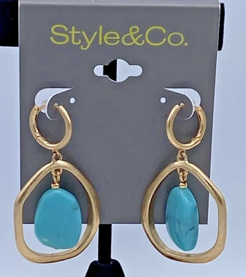 Pendientes de aro con dije orbital de piedra azul tono dorado Style&Co gota de 2" NUEVOS $29.50 Foto 1 de 4