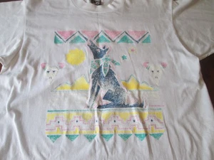 Vintage 1990 90s Southwestern Coyote ART T-Shirt Airwaves Inc. White Large - Bild 1 von 7
