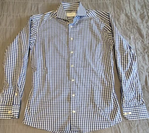 Eton Shirt Mens Medium 15.5 Blue White Gingham Check Slim Fit Button Up Dress - Picture 1 of 7