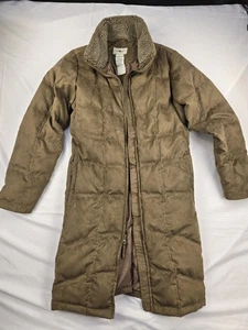 LL Bean Coat Womens Medium Long Down Puffer Faux Fur Sherpa Collar Warm - Picture 1 of 7