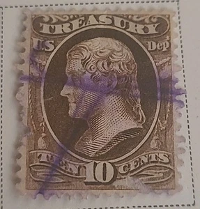 O77 Mint Usa Stamp 10 Cent Used With Rare Purple Line - Picture 1 of 2