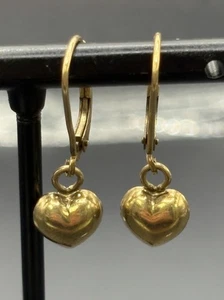 14K Gold Filled Dangle Heart Earrings Patina X20 - Picture 1 of 7