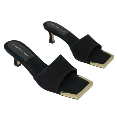 Good American Suede Black001 GA023S-X Standout Square Toe Sandal Size 9.5 - Image 1 of 4