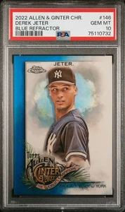 2022 Topps Allen & Ginter Chrome Derek Jeter #146 Blue Refractor PSA 10 Yankees - Picture 1 of 2