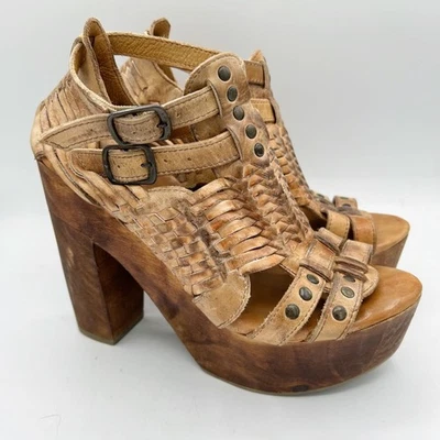 BedStu Cindy Platform Sandals Distressed Leather Ankle Buckle Boho Size 9 Women' - Image 1 of 4