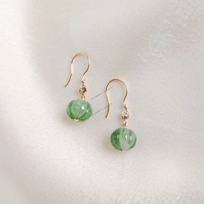 7.57 Ct Natural Green Tourmaline Earrings 14K Gold October Birthstone Jewelry - Image 1 of 4