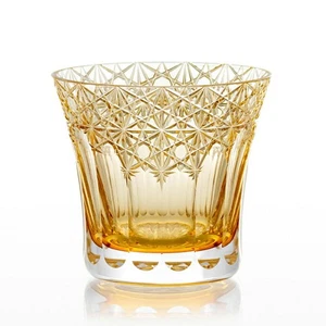 KAGAMI Crystal Edo Kiriko Yellow Glass Tumbler TU782-3020-CUM Japan Handmade - Picture 1 of 5