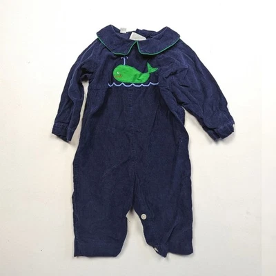 Viva La Fete Outfit Baby Boy Size 6m Navy Whale Fine Corduroy Romper - Image 1 of 4