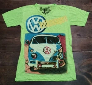 Volkswagen Bright Green T-shirt Split Window Bus Thin Fabric Slim Fit Sz M - Picture 1 of 6