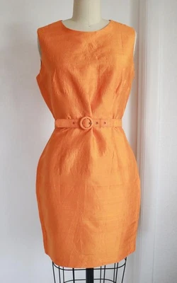 Vestido Vintage Años 90 Cache Naranja Seda Cruda Cinturón Talla Años 90 Y2k Pequeño Foto 1 de 4