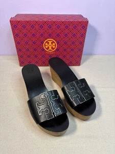 Tory Burch INES 80 mm Keilabsatz-Pantolette perfekt schwarz/silber #51985 neu im Karton Größe 10,5 - Bild 1 von 9