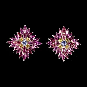 925 Sterling Silver Earrings Rhodolite Sapphire Natural Gemstone Jewelry - Picture 1 of 13