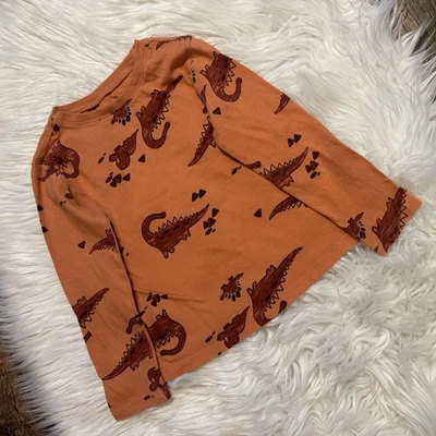 Old Navy Boys 4T Long Sleeve Dino Alligator Graphic Tee Orange Brown Fall Shirt - Image 1 of 3