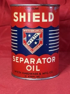RARE Shield 1 Quart Separator Oil Metal Can Wyeth Hardware & MFG ST Joseph MO - Picture 1 of 6