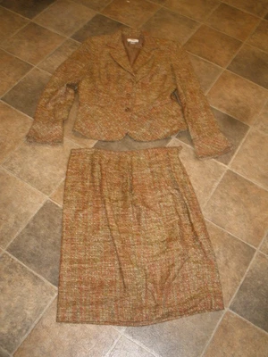 Mujer 2 Piezas Marrón Falda Traje Talbots 75% Seda Talla 12 (55A) Foto 1 de 4