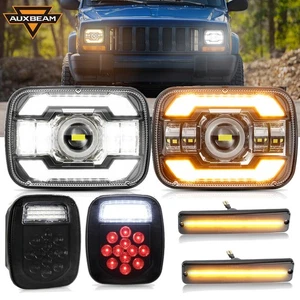 LED Headlights Side Marker & Tail Brake License Plate Light for Jeep Wrangler YJ - Bild 1 von 12