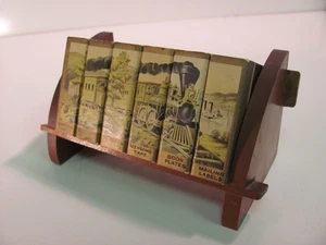 Vintage Dennison 6 Little Book Boxes And Shelf - 1930s w/ steam train image - Picture 1 of 7
