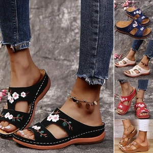 Womens Orthopedic Wedge Sandals Ladies Walking Summer Flat Shoes Toe Sandals - Picture 1 of 18