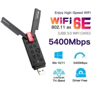WiFi 6E USB Adapter Tri Band 2.4G/5G/6GHz USB3.0 WiFi 6 Network Card Antenna - Picture 1 of 25