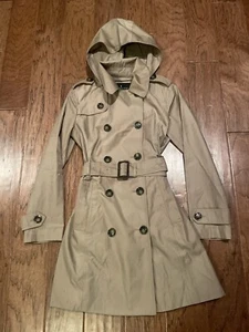 London Fog Double Breasted Hooded Trench Coat size Small Petite - Picture 1 of 10