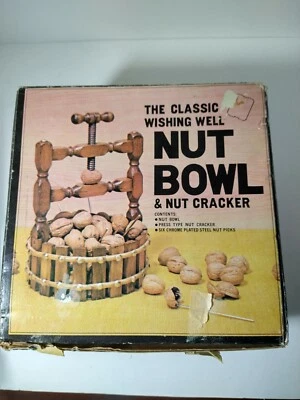NEW VTG Classic Wishing Well NUT BOWL Nut Cracker 6 Chrome Plated Steel Nut Pick - Image 1 of 4