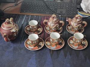 Vintage Hand Painted Japanese Moriage Dragonware tea set China- Good Condition - Picture 1 of 24