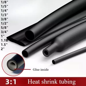 BLACK Heat Shrink Tubing Tube Dual Wall 3:1 Adhesive Glue Lined Waterproof - Picture 1 of 15