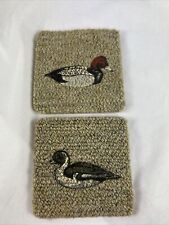 Mallard Duck Coasters Set Of 2 Beige Carpet Stamped Design 3.5” Square Vintage